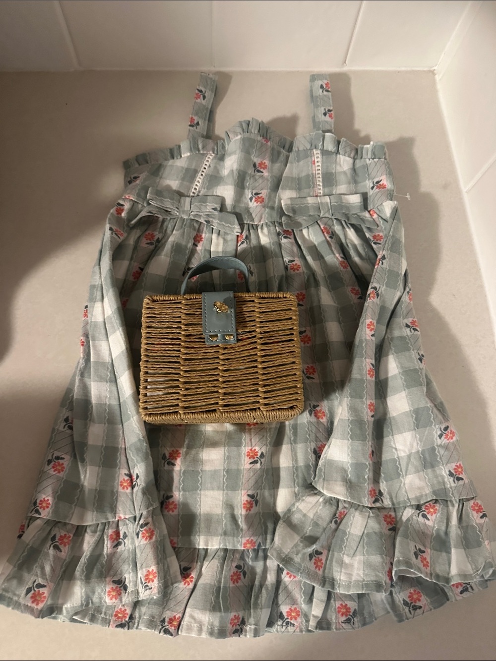Girls Green Gingham Floral Sundress